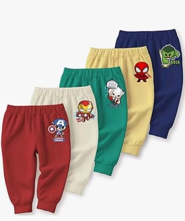 minicult Cotton Pajama Pants with All Over Print for Boys and Girls (Multicolor Designs)(Pack of 5) - 5-6 y, Marvel