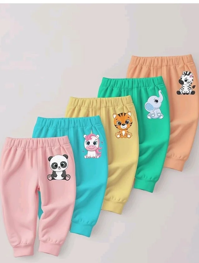 minicult Cotton Pajama Pants with All Over Print for Boys and Girls (Multicolor Designs)(Pack of 5) - 5-6 y, Pink 1