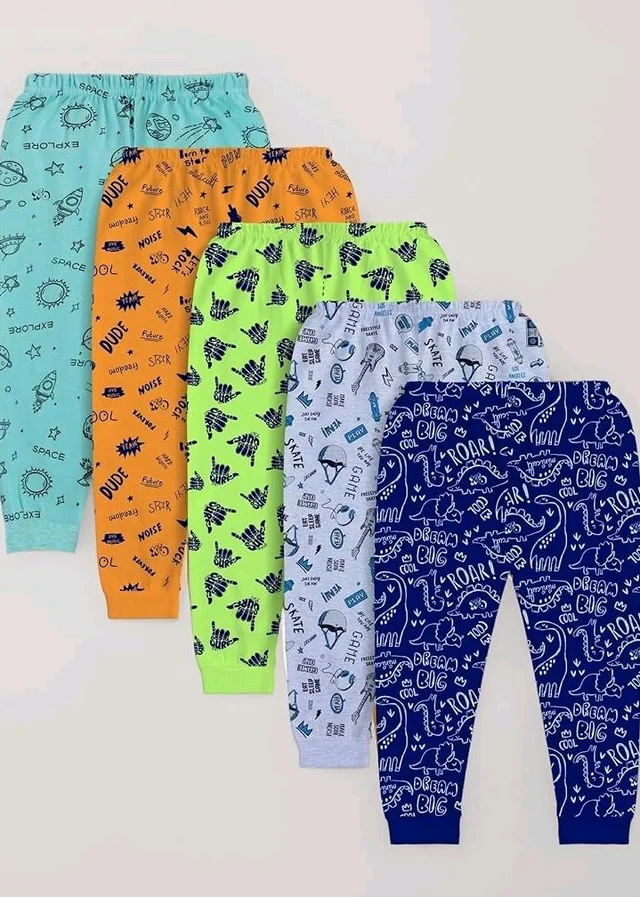 minicult Cotton Pajama Pants with All Over Print for Boys and Girls (Multicolor Designs)(Pack of 5) - 6-7 y, Blue
