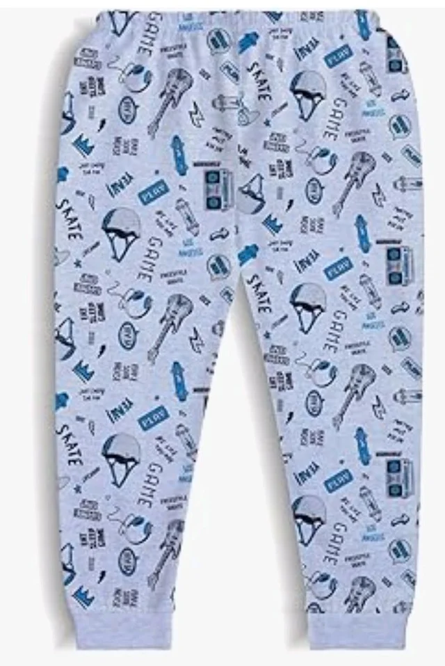 minicult Cotton Pajama Pants with All Over Print for Boys and Girls (Multicolor Designs)(Pack of 5) - 18-24 m, Blue