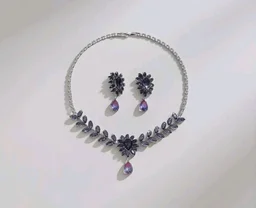 Shining Diva Fashion American Diamond Necklace Set for Women | Luxury Floral Design Choker with Matching Earrings | Premium Latest Stylish Silver-Tone Statement Jewellery
