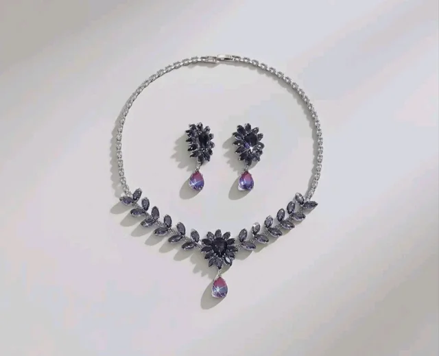 Shining Diva Fashion American Diamond Necklace Set for Women | Luxury Floral Design Choker with Matching Earrings | Premium Latest Stylish Silver-Tone Statement Jewellery