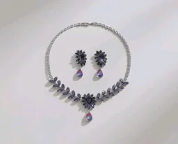 Shining Diva Fashion American Diamond Necklace Set for Women | Luxury Floral Design Choker with Matching Earrings | Premium Latest Stylish Silver-Tone Statement Jewellery