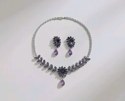 Shining Diva Fashion American Diamond Necklace Set for Women | Luxury Floral Design Choker with Matching Earrings | Premium Latest Stylish Silver-Tone Statement Jewellery