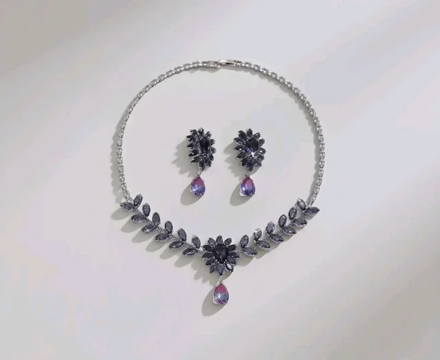 Shining Diva Fashion American Diamond Necklace Set for Women | Luxury Floral Design Choker with Matching Earrings | Premium Latest Stylish Silver-Tone Statement Jewellery
