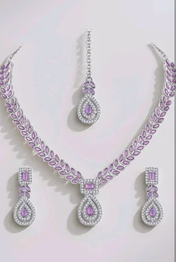 Atasi International AD Diamond Kundan Style Silver Plated Crystals Necklace