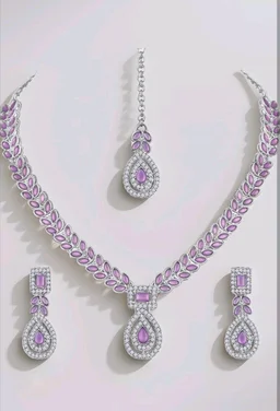 Atasi International AD Diamond Kundan Style Silver Plated Crystals Necklace