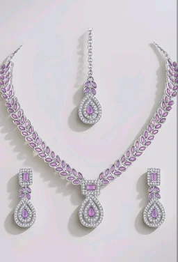 Atasi International AD Diamond Kundan Style Silver Plated Crystals Necklace