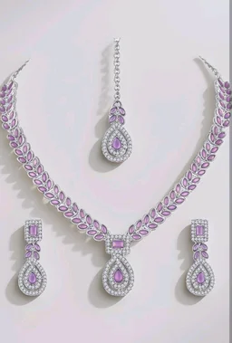 Atasi International AD Diamond Kundan Style Silver Plated Crystals Necklace