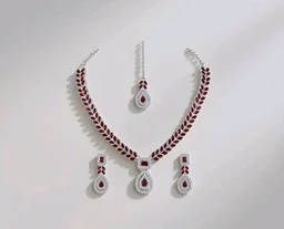 Atasi International AD Diamond Kundan Style Silver Plated Crystals Necklace