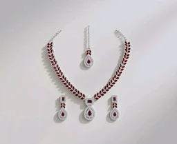 Atasi International AD Diamond Kundan Style Silver Plated Crystals Necklace