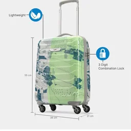 Skybags Cabin Trooper 55 Cms Small Abs Hardshellsided 4 Wheels Spinner Printed Luggage/Inline Suitcase/Trolley Back (Pale Green), Large
300+ bought in past month