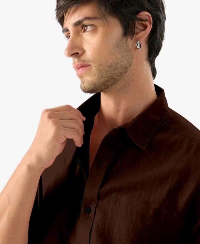 MahadevEmporium Men Relaxed Fit Fit Solid Curved Collar Casual - M, Brown