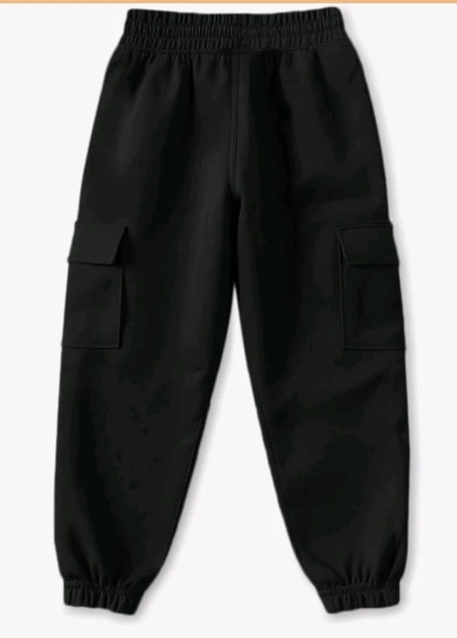 Trampoline Boys & Girls Cotton Terry Cargo Joggers with 4 Utility Pockets | Elastic Waist with Drawstring | Ribbed Cuffs | Soft Kids Jogger Pants for Casual Wear & Outdoor Play
- 4-5 y, Black