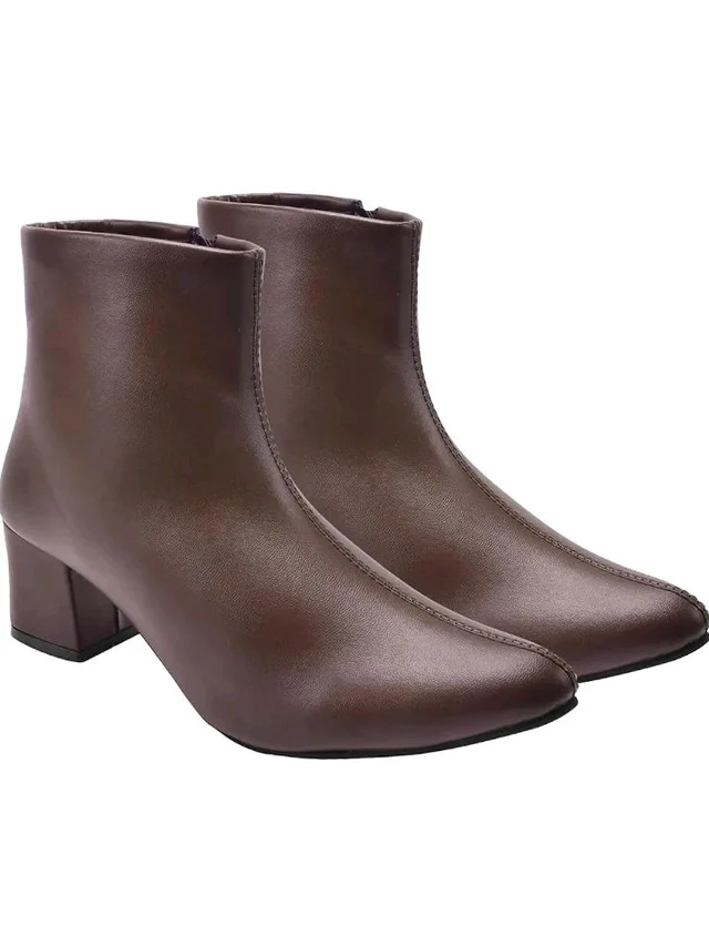 Shoetopia Women's Ankle Boots – Faux Leather Pointed Toe Booties with Side Zip & Mid Block Heel for Work, Party & Everyday