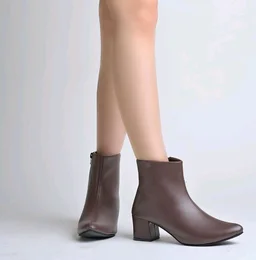 Shoetopia Women's Ankle Boots – Faux Leather Pointed Toe Booties with Side Zip & Mid Block Heel for Work, Party & Everyday