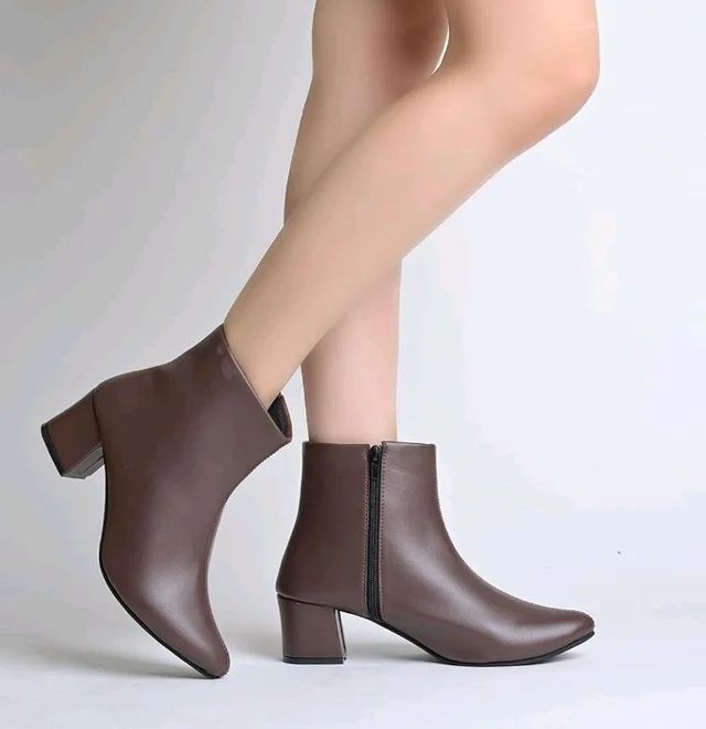 Shoetopia Women's Ankle Boots – Faux Leather Pointed Toe Booties with Side Zip & Mid Block Heel for Work, Party & Everyday