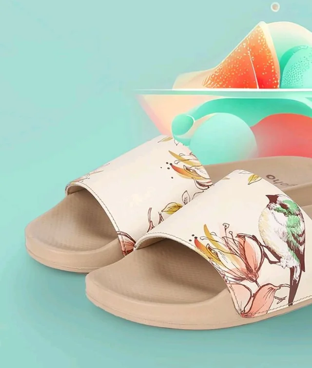 YOHO Tropica Printed Comfortable Women Slides | Stylish Rainy Footwear & Waterproof Monsoon Sandals | Soft Inner Lining On Strap