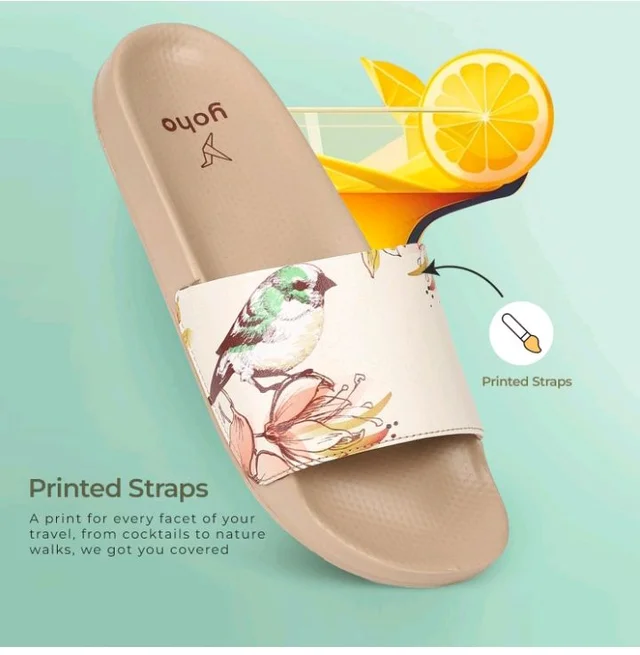 YOHO Tropica Printed Comfortable Women Slides | Stylish Rainy Footwear & Waterproof Monsoon Sandals | Soft Inner Lining On Strap