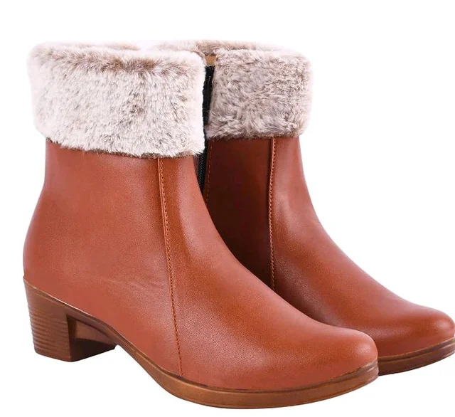 Shoetopia Women’s Ankle Boots with Faux Fur Lining | Stylish Winter Block Heel Zip Closure Boots for Casual & Party Footwear