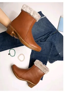 Shoetopia Women’s Ankle Boots with Faux Fur Lining | Stylish Winter Block Heel Zip Closure Boots for Casual & Party Footwear