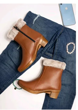 Shoetopia Women’s Ankle Boots with Faux Fur Lining | Stylish Winter Block Heel Zip Closure Boots for Casual & Party Footwear