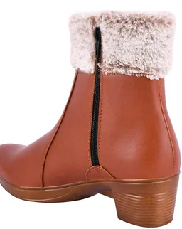 Shoetopia Women’s Ankle Boots with Faux Fur Lining | Stylish Winter Block Heel Zip Closure Boots for Casual & Party Footwear