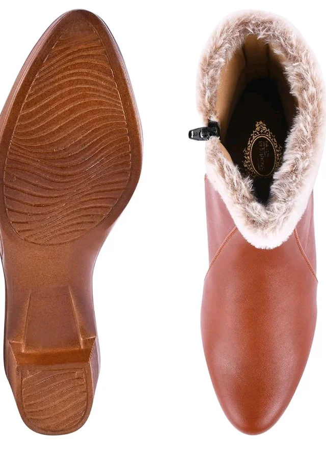 Shoetopia Women’s Ankle Boots with Faux Fur Lining | Stylish Winter Block Heel Zip Closure Boots for Casual & Party Footwear