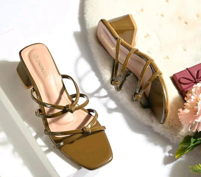 Women's Block Heel Sandals | Stylish Knot Strap Slip-On Heels | Square Toe Fashion Mules | Cushioned Party, Office & Casual Wear Sandals