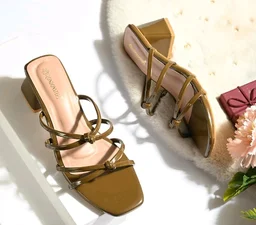 Women's Block Heel Sandals | Stylish Knot Strap Slip-On Heels | Square Toe Fashion Mules | Cushioned Party, Office & Casual Wear Sandals