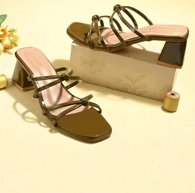 Women's Block Heel Sandals | Stylish Knot Strap Slip-On Heels | Square Toe Fashion Mules | Cushioned Party, Office & Casual Wear Sandals
