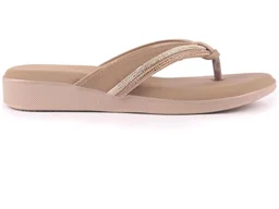 FAUSTO Women Elegant Embellished Shimmery Wedding T-Strap Flat Slip On Slippers | Soft Cushioned Footbed | Party, Reception, Festive