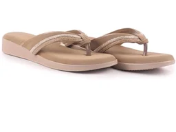FAUSTO Women Elegant Embellished Shimmery Wedding T-Strap Flat Slip On Slippers | Soft Cushioned Footbed | Party, Reception, Festive