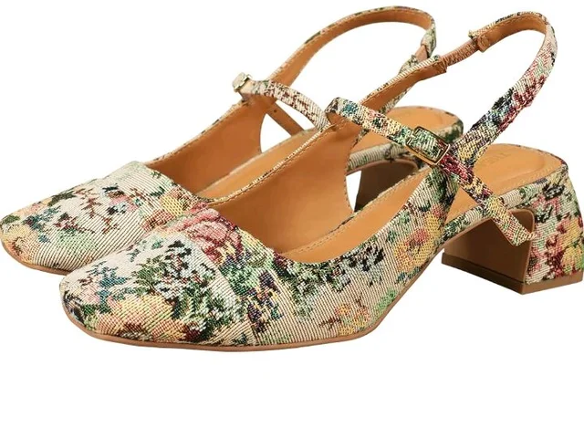 Theater Women Twiggy Mary Jane Block Heel Sandals with Square Toe and Adjustable Buckle Slingback | Cushioned Comfort for Office & Formal Wear