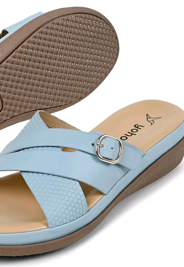YOHO Evergreen Slides Cross Strap Sandals for Women | Stylish, Comfortable Orthopedic & Anti Skid | Office, Summer, Beach, Casual Wear Flats for Ladies/Girls