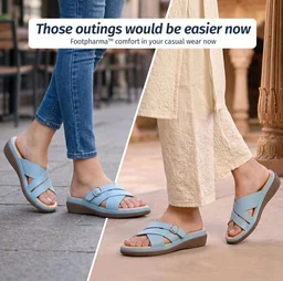 YOHO Evergreen Slides Cross Strap Sandals for Women | Stylish, Comfortable Orthopedic & Anti Skid | Office, Summer, Beach, Casual Wear Flats for Ladies/Girls