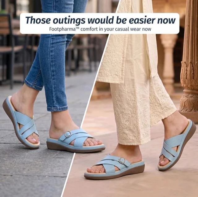 YOHO Evergreen Slides Cross Strap Sandals for Women | Stylish, Comfortable Orthopedic & Anti Skid | Office, Summer, Beach, Casual Wear Flats for Ladies/Girls