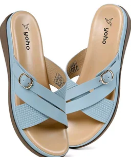 YOHO Evergreen Slides Cross Strap Sandals for Women | Stylish, Comfortable Orthopedic & Anti Skid | Office, Summer, Beach, Casual Wear Flats for Ladies/Girls