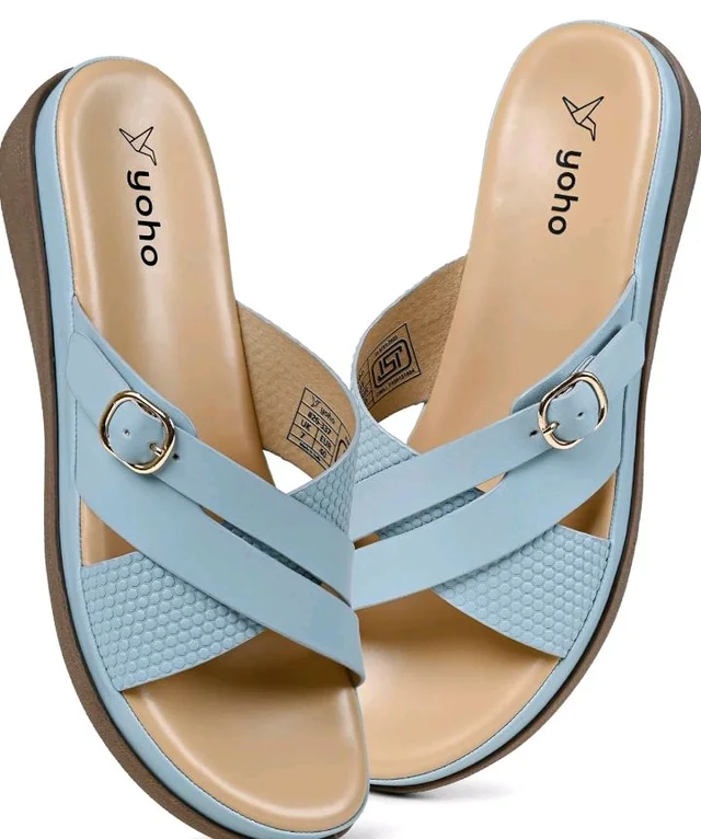 YOHO Evergreen Slides Cross Strap Sandals for Women | Stylish, Comfortable Orthopedic & Anti Skid | Office, Summer, Beach, Casual Wear Flats for Ladies/Girls