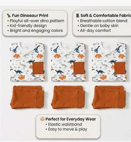 Boys Cotton Clothing Set
Full Sleeve Printed T-Shirt & Pant, Soft Cotton Wear Outfit, Comfortable for Wear
- 0-1 y, Dinosaur