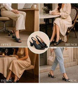TRASE Ankle Strap Pointed Toe Block Heel Pumps Sandals For Women| Fashionable Sandals, Office, Party and Formal Occasions | Light weight, Soft Footbed, Comfortable & Stylish - (47067)
