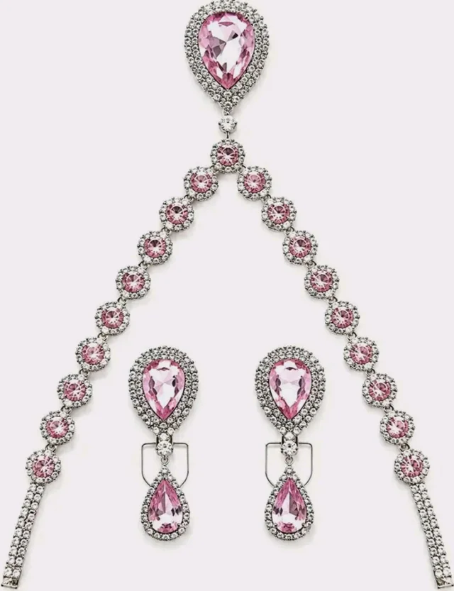 Pink Crystal Necklace Set with Matching Earrings & Bracelet FOR WOWAN,GIRLS