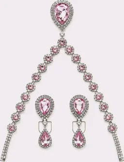 Pink Crystal Necklace Set with Matching Earrings & Bracelet FOR WOWAN,GIRLS