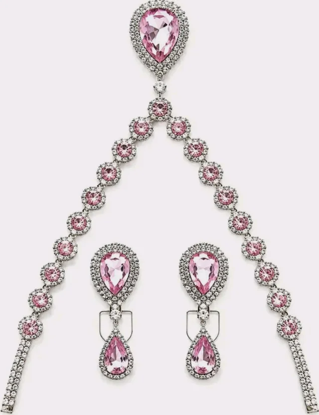 Pink Crystal Necklace Set with Matching Earrings & Bracelet FOR WOWAN,GIRLS