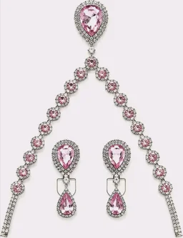 Pink Crystal Necklace Set with Matching Earrings & Bracelet FOR WOWAN,GIRLS