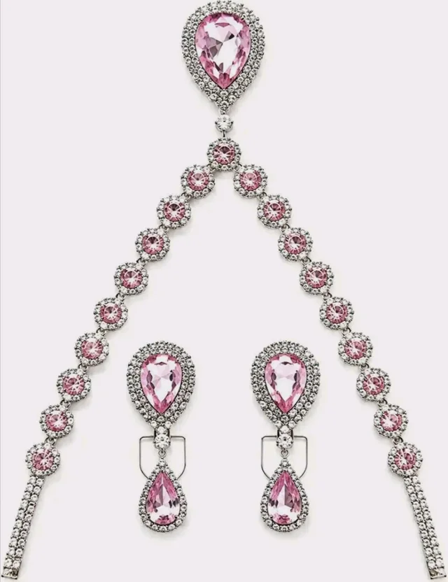 Pink Crystal Necklace Set with Matching Earrings & Bracelet FOR WOWAN,GIRLS