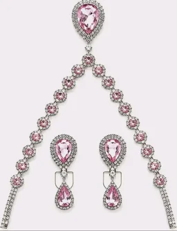 Pink Crystal Necklace Set with Matching Earrings & Bracelet FOR WOWAN,GIRLS