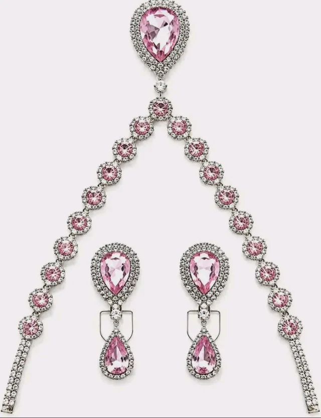 Pink Crystal Necklace Set with Matching Earrings & Bracelet FOR WOWAN,GIRLS