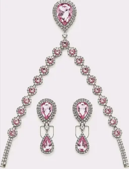 Pink Crystal Necklace Set with Matching Earrings & Bracelet FOR WOWAN,GIRLS