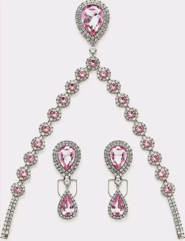 Pink Crystal Necklace Set with Matching Earrings & Bracelet FOR WOWAN,GIRLS